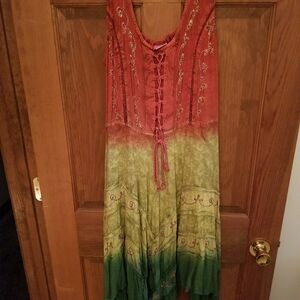 Bohemian Red and Green Embroidered Dress